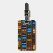 Een vun bibliotheekscherm met boekenplank, een nie bagagelabel (Voorkant verticaal)