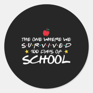 Een waar we 100 dagen school overleefden ronde sticker