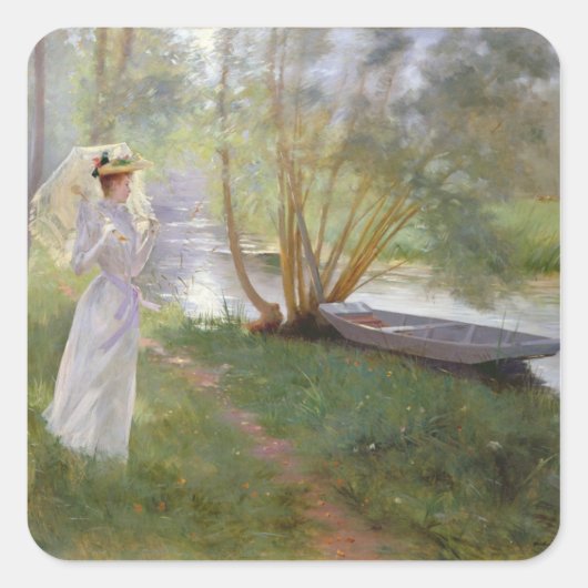 Een wandeling door de rivier, 1890 vierkante sticker (Voorkant)