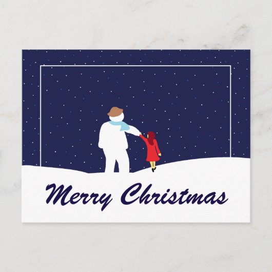 Een wandeling met Sneeuwman Kerstvakantie Ansichtk Feestdagenkaart (Voorkant)