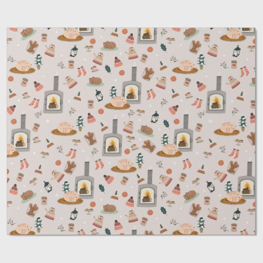 Een warm winterpatroon gevuld met katten en winter cadeaupapier (Vlak)