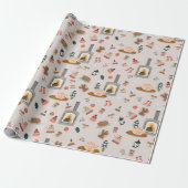 Een warm winterpatroon gevuld met katten en winter cadeaupapier (Uitgerold)