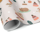 Een warm winterpatroon gevuld met katten en winter cadeaupapier (Rol Hoek)