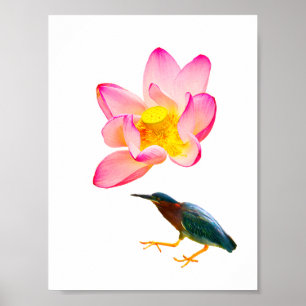 Een waterlotus en een reiger poster