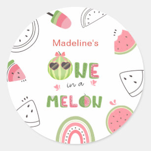 Een watermeloen baby meisje eerste verjaardag ronde sticker