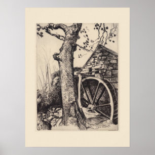 Een watermolen Cornwall Eleanor Hughes herdruk Poster