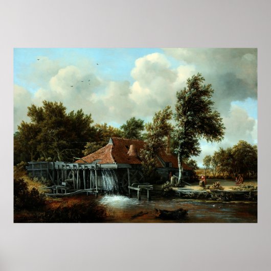 Een watermolen van Meindert Hobbema (1664) Poster (Voorkant)