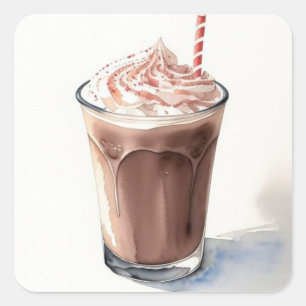 Een Waterverf Tekening van Chocolate Milkshake Vierkante Sticker