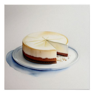 Een Waterverf Tekening van een Cheesecake Perfect Poster