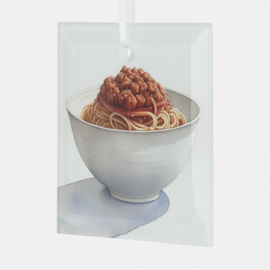 Een Waterverf tekening van Spaghetti Bolognese Glas Ornament (Voorkant links)