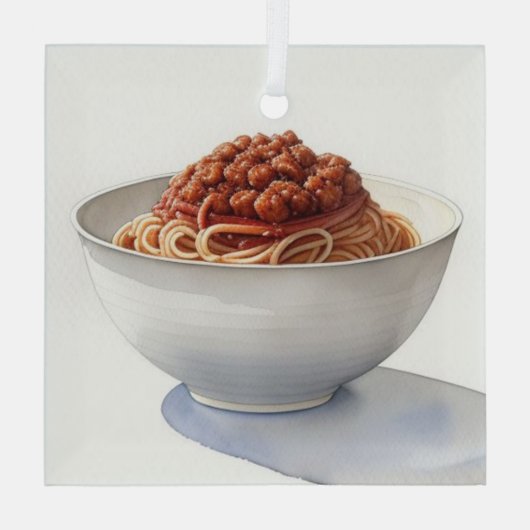 Een Waterverf tekening van Spaghetti Bolognese Glas Ornament (Achterkant)