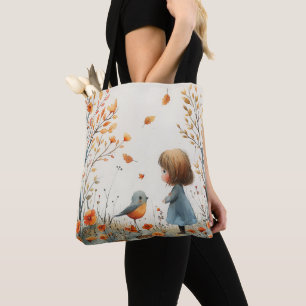 Een Waterverf van Little Girl & Bird Draagtas