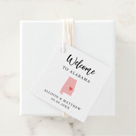 Een welkomsttas van Alabama Weddenschap Bedankjes Labels (In situ)
