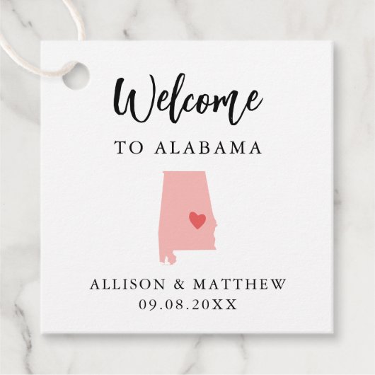 Een welkomsttas van Alabama Weddenschap Bedankjes Labels (Voorkant)