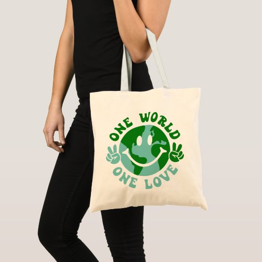 Eén wereld-één-liefdesvrede op aarde tote bag (Voorkant (product))
