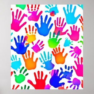 Een wereld van handen in kleur poster