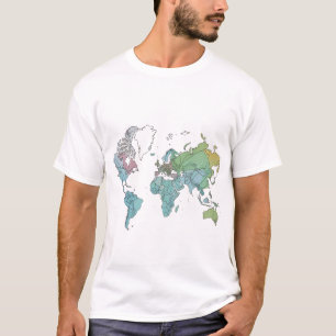 Een Wereldkaart met strakke contourlijnen T-shirt