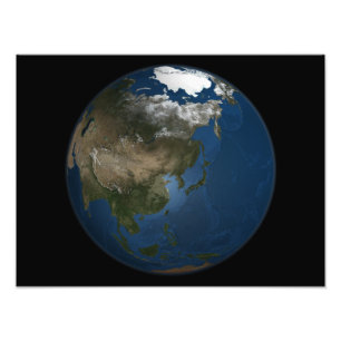 Een wereldwijd uitzicht over Azië met Arctisch zee Foto Afdruk