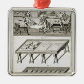 Een werkplaats en gereedschap van de spiegelmaker, metalen ornament (Voorkant)