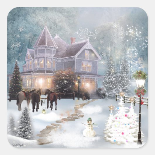 Een Western kerstfeest Vierkante Sticker (Voorkant)