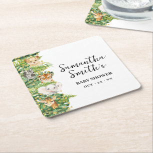 Een Wild One Animal Safari Baby shower Party Decor Vierkante Kartonnen Onderzetter