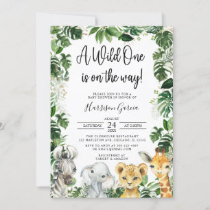 Een Wild One Oerwoud Safari Animals Baby shower Kaart