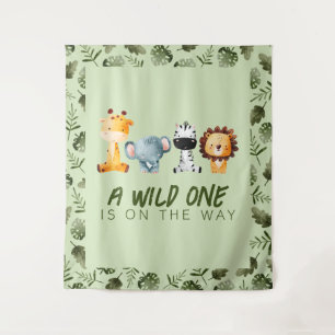 Een wilde is op de weg Baby shower achtergrond Wandkleed