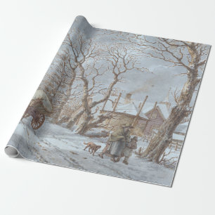 Een WINTER SCENE Vintage Kerst Wrapping Papier