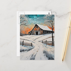 Een winter schuur briefkaart