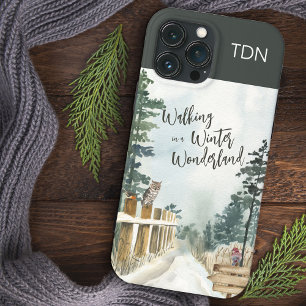 Een winterlandschapsmonogram lopen iPhone 13 pro max hoesje