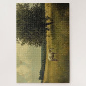 Een wit paard dat op een veld graast legpuzzel (Verticaal)