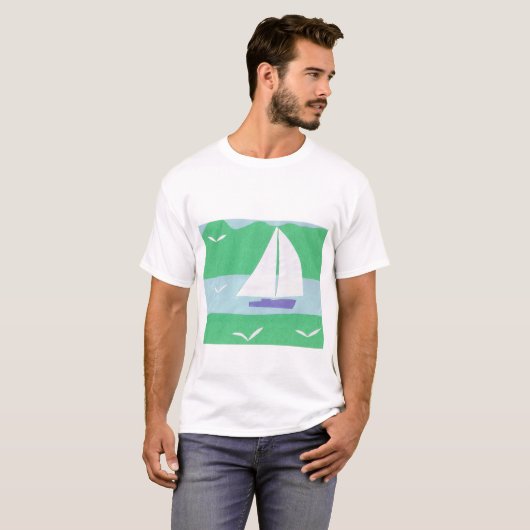 Een wit T-shirt met een Sailboat Design (Voorkant volledig)