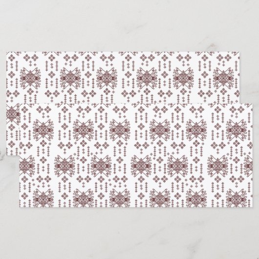 een witte achtergrond met daarop een rood patroon menu (Voorkant / Achterkant)
