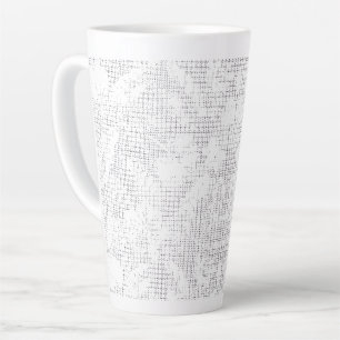 Een witte achtergrond met een speelse opstelling latte mok