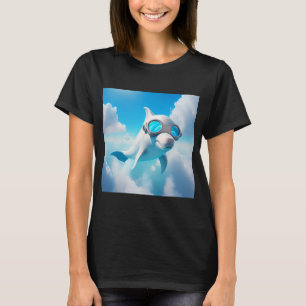 een witte dolfijn met een glas t-shirt