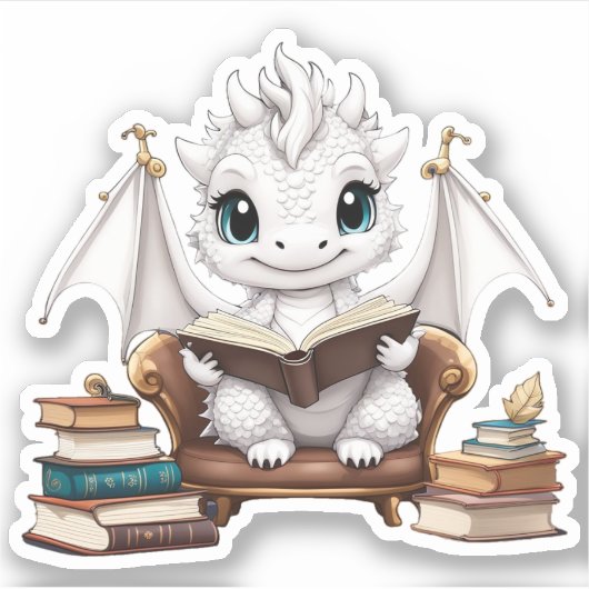 Een witte draak lezen Sticker (Voorkant)