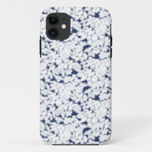 Een witte en blauwe achtergrond met een patroon iPhone 11 hoesje