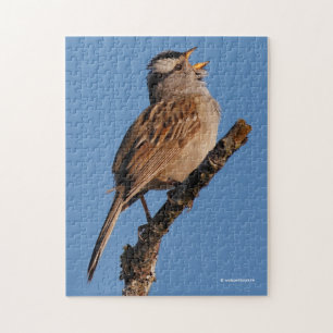Een witte-Gesneden Sparrow Zingt aan de Zon van de Legpuzzel
