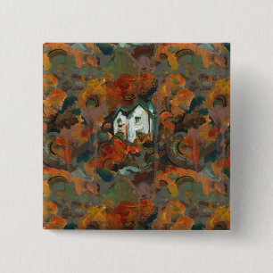 Een Witte Huis en Najaarsbomen Vierkante Button 5,1 Cm