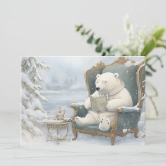 Een witte ijsbeer in de sneeuw kerstkaart