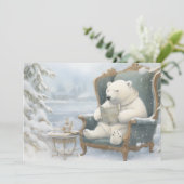 Een witte ijsbeer op de sneeuw kerstkaart (Staand voorkant)