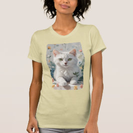Een witte kat in bloemen. t-shirt