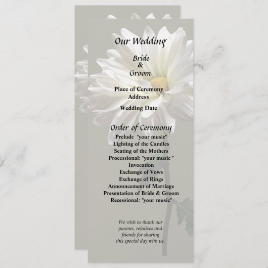 Een Witte Madelief Programma (Voorkant / Achterkant)