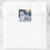Een witte tijger in de sneeuw vierkante sticker (Tas)