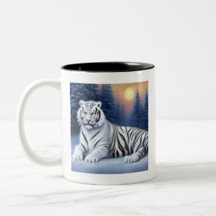 Een witte tijger in de sneeuwkoffie-Mok Tweekleurige Koffiemok