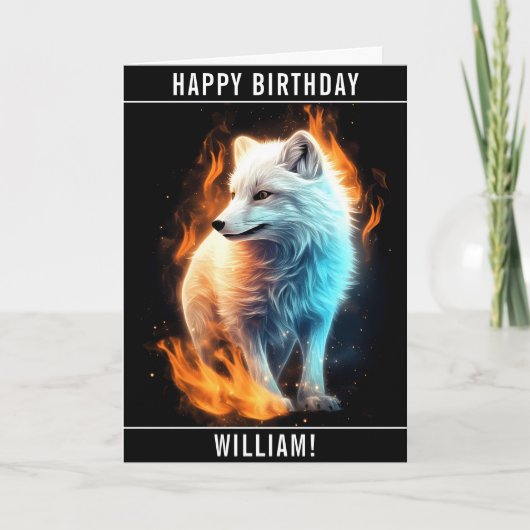 Een witte vurige Arctic Fox Kit Gelukkige Verjaard Kaart (Voorkant)