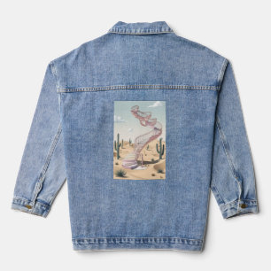 Een woestijn met zwevende trappen denim jacket