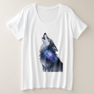 Een wolf huilt naar een sterrenstelsel grote maat t-shirt