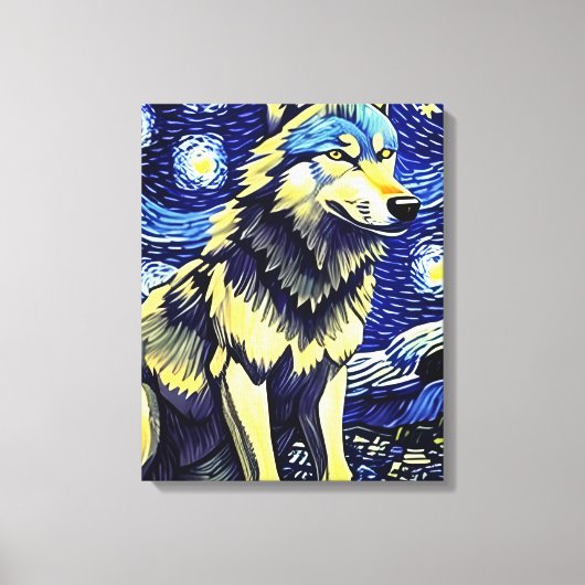 Een wolf in de Sterrennacht Canvas Afdruk (Voorkant)