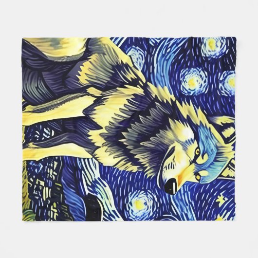 Een wolf in de Sterrennacht Fleece Deken (Voorkant (Horizontaal))